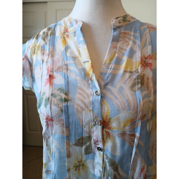 Cocomo Womens Blouse Top Size Medium Blue Floral Pleated Popover Flutter Sleeve - Picture 7 of 14